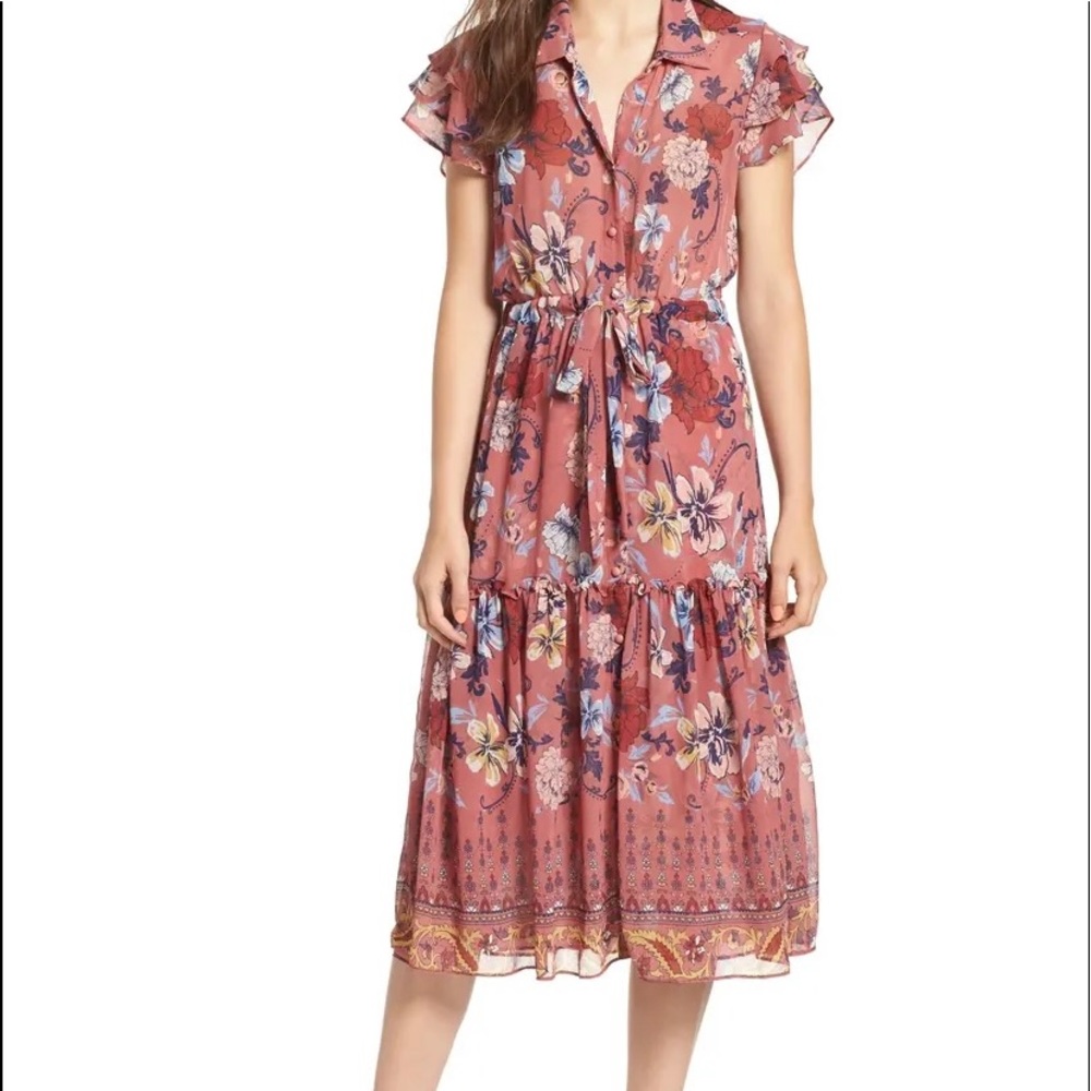 MISA Los Angeles floral pink dress Violetta SMALL